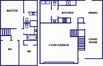 Floor plan for 3 beds, 2.5 baths, 1298 sqft
